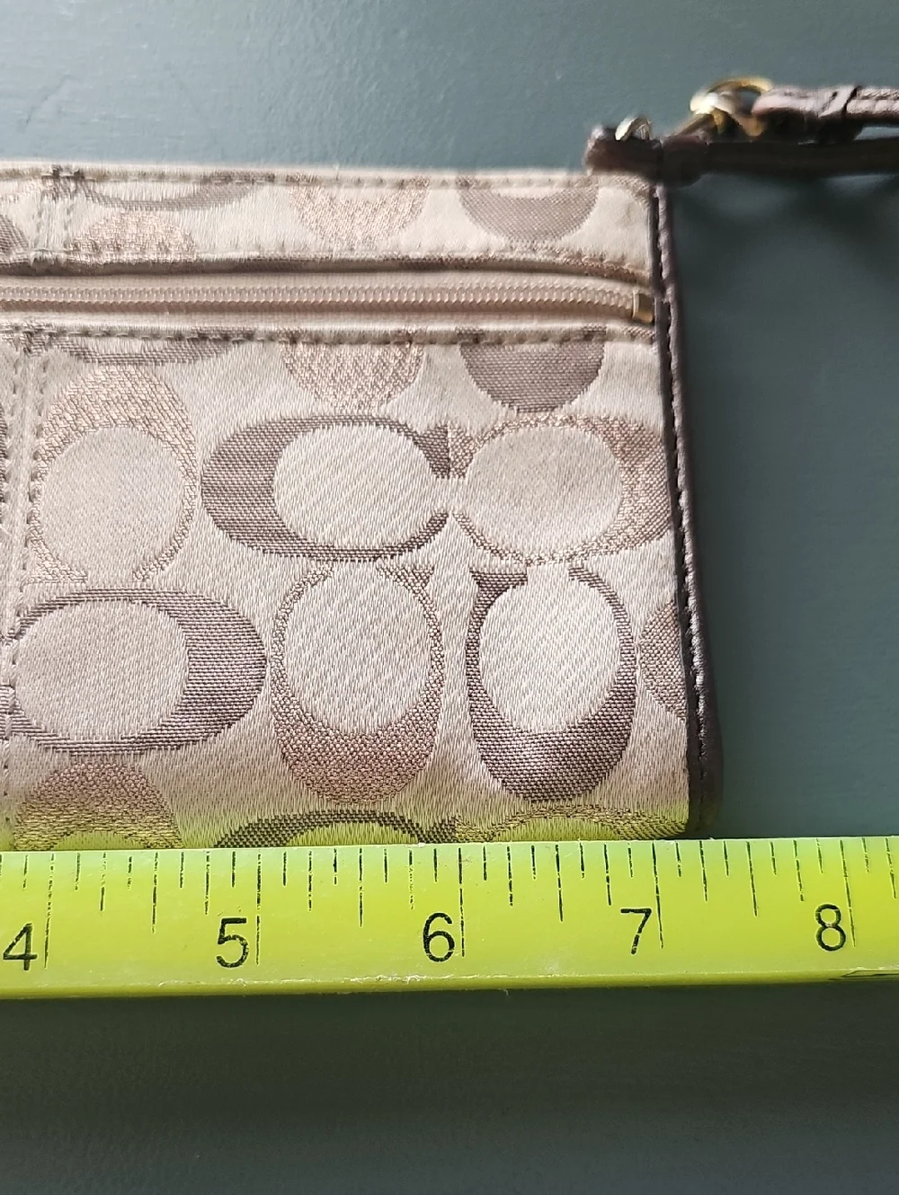 Coach Signature Jacquard Wristlet Womens OS Tan Brown Monogram Canvas‎ Leather